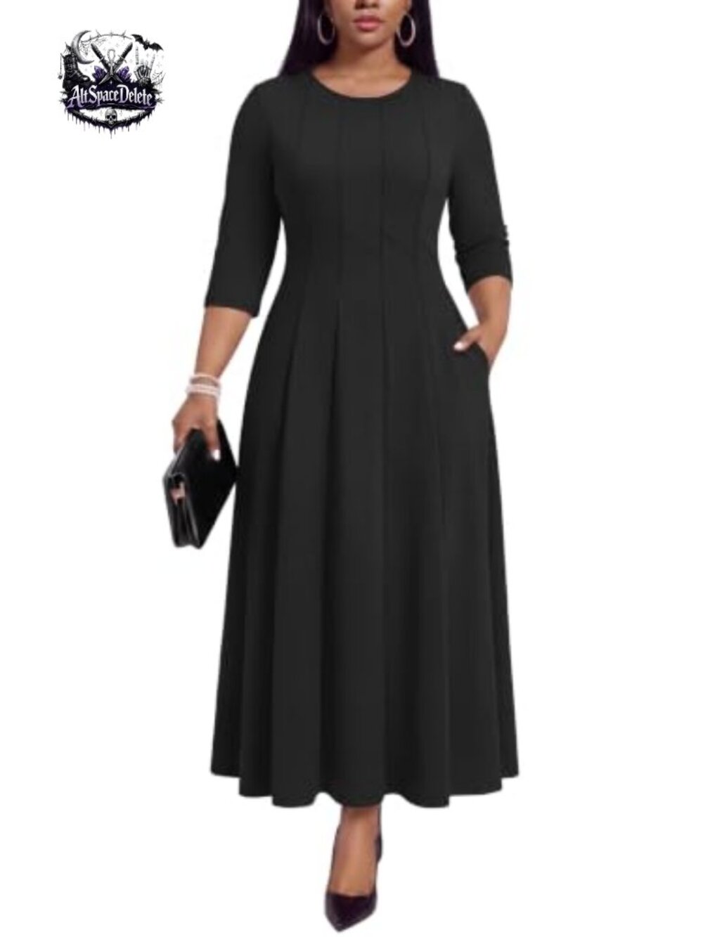 Maxi Dress 3/4 Sleeve Empire Waist A-Line Crewneck with Pockets Casual Church